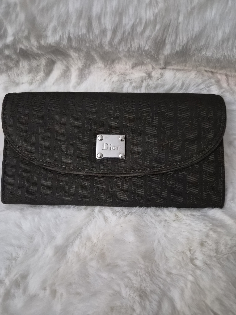 Dior Brown Monogram Wallet with Silver Plaque